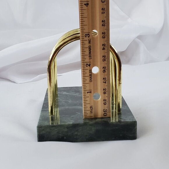 Vintage Green Marble Stone Brass Letter Holder, Vintage MCM Desk Organizer - Picture 10 of 12